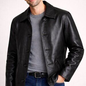 ADLER Collection Men’s Retro 90s Style Genuine Lambskin Leather Jacket Black L